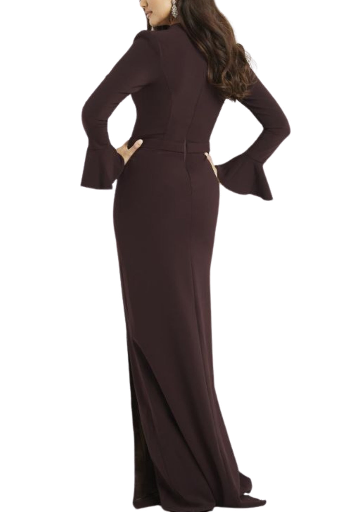 Jovani Crepe Side Slit Column Silhouette Gown_Plum_Back View