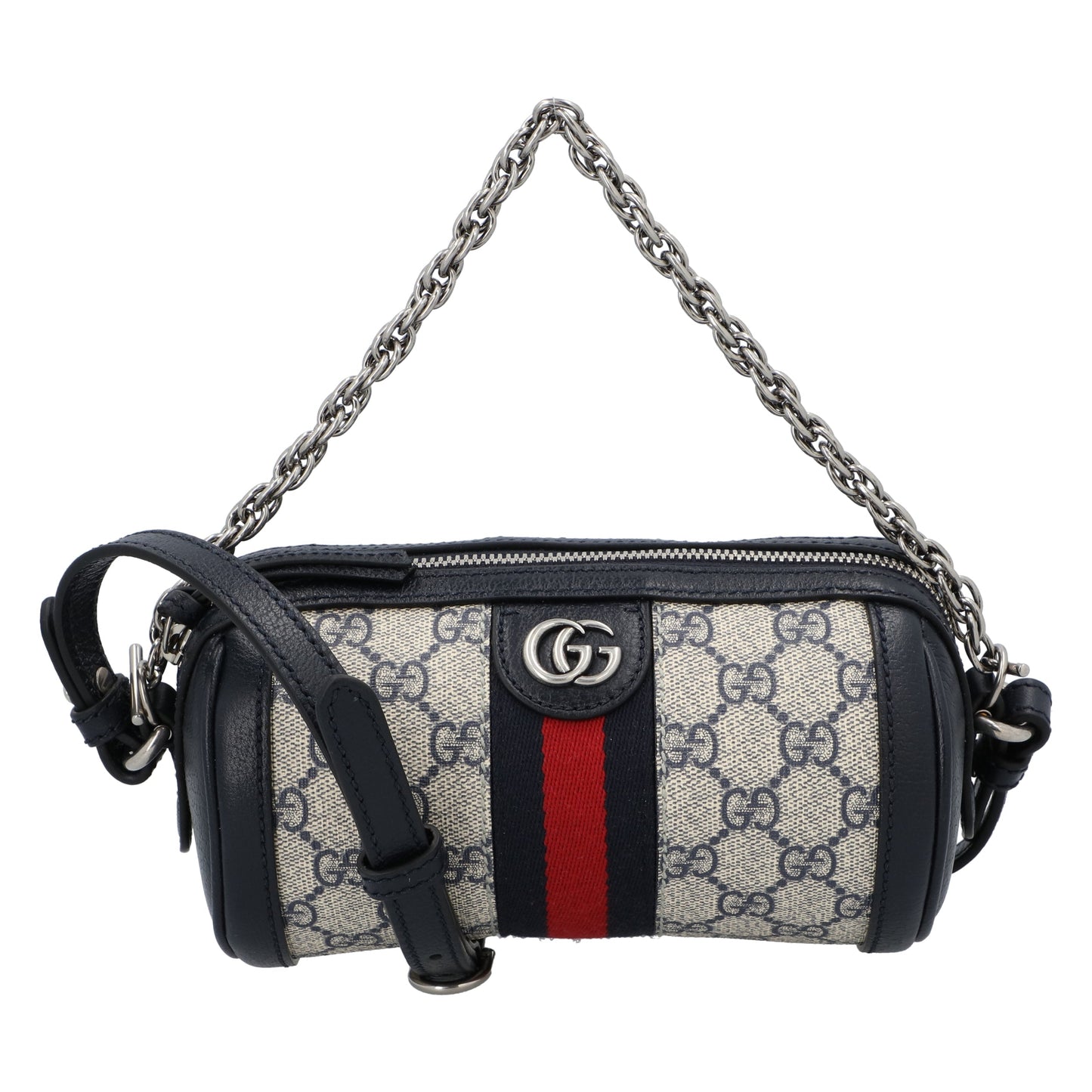 Gucci Gucci Ophidia Mini Leather- And Webbing-Trimmed Printed Coated-Canvas Shoulder Bag Blue