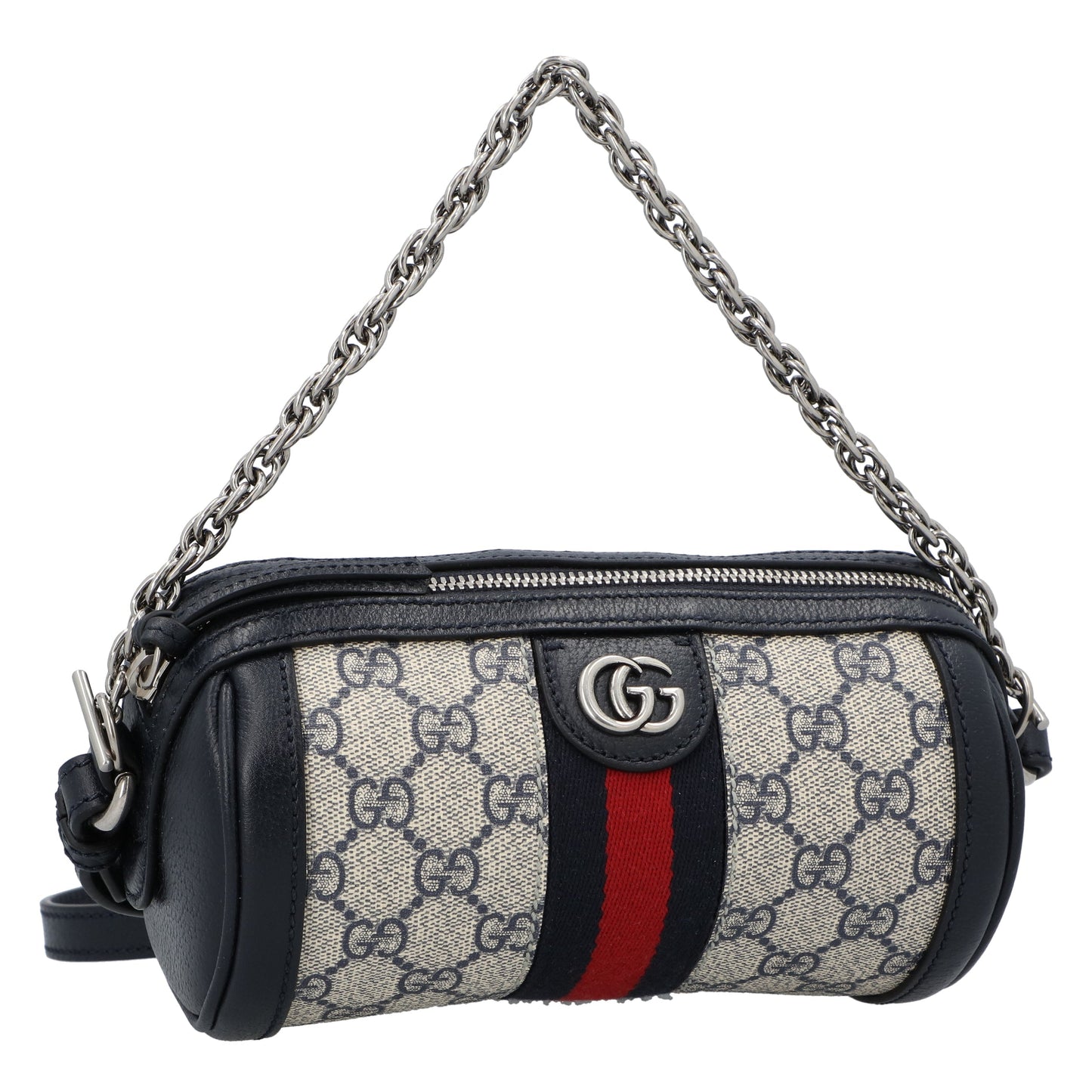 Gucci Gucci Ophidia Mini Leather- And Webbing-Trimmed Printed Coated-Canvas Shoulder Bag Blue