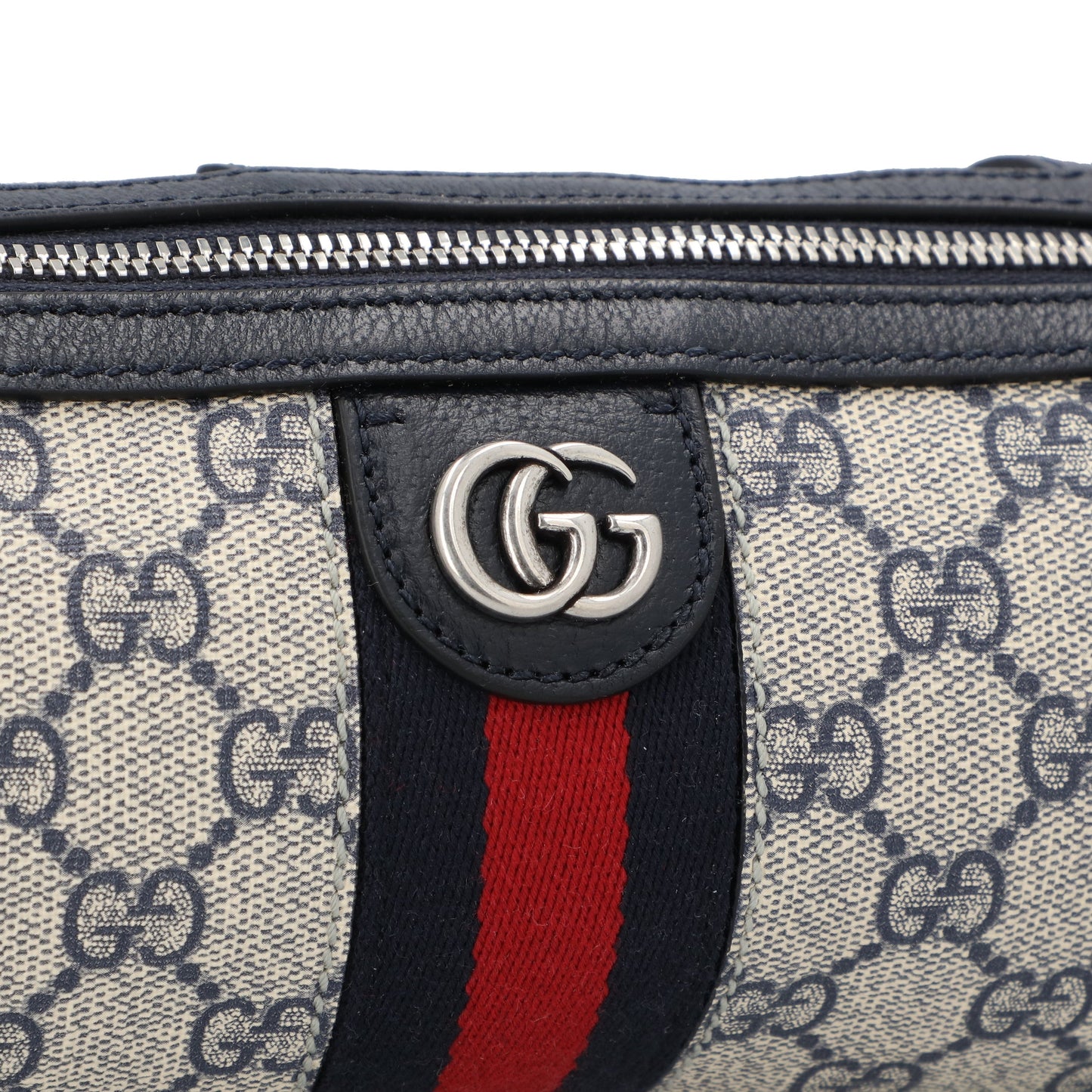 Gucci Gucci Ophidia Mini Leather- And Webbing-Trimmed Printed Coated-Canvas Shoulder Bag Blue