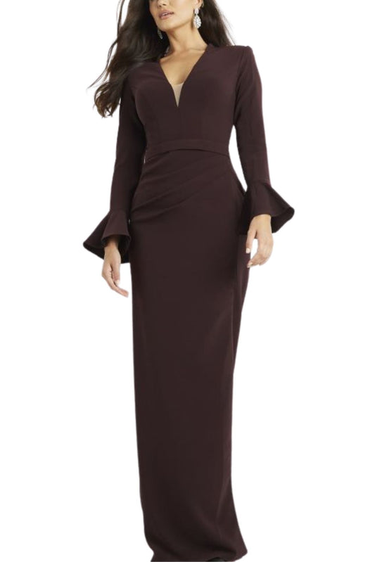 Jovani Crepe Side Slit Column Silhouette Gown_Plum_Front View3