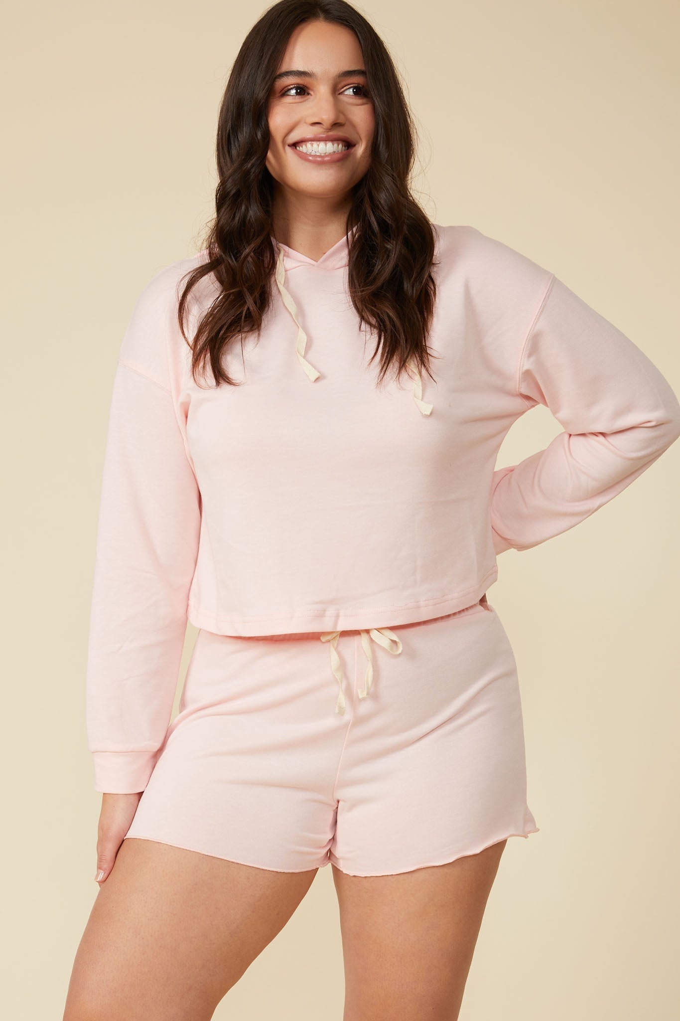 Jasmine Cropped Hoodie in Pink - ALAMAE