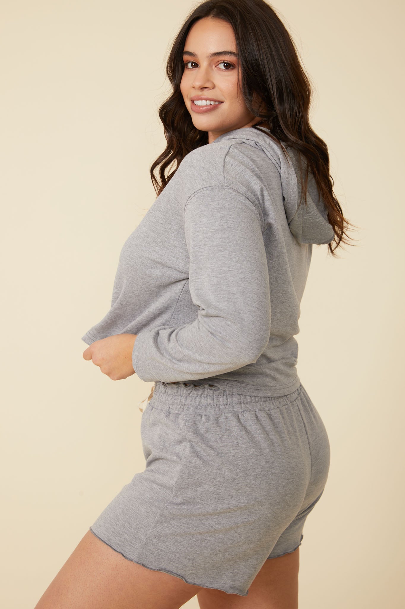 Jasmine Cropped Hoodie in Gray - ALAMAE