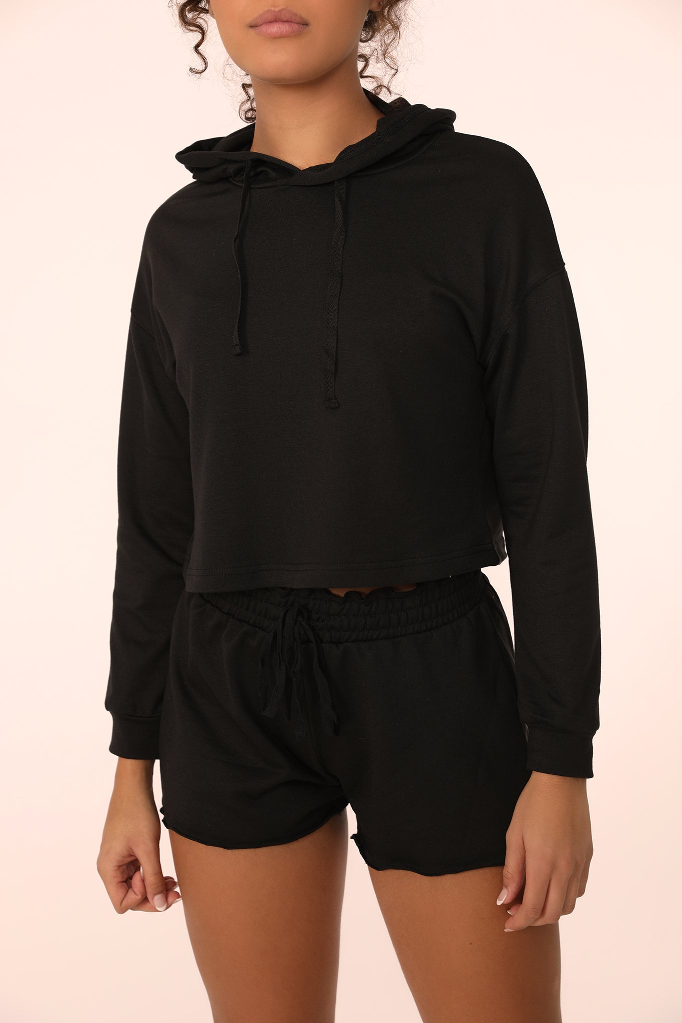 Jasmine Cropped Hoodie in Black - ALAMAE